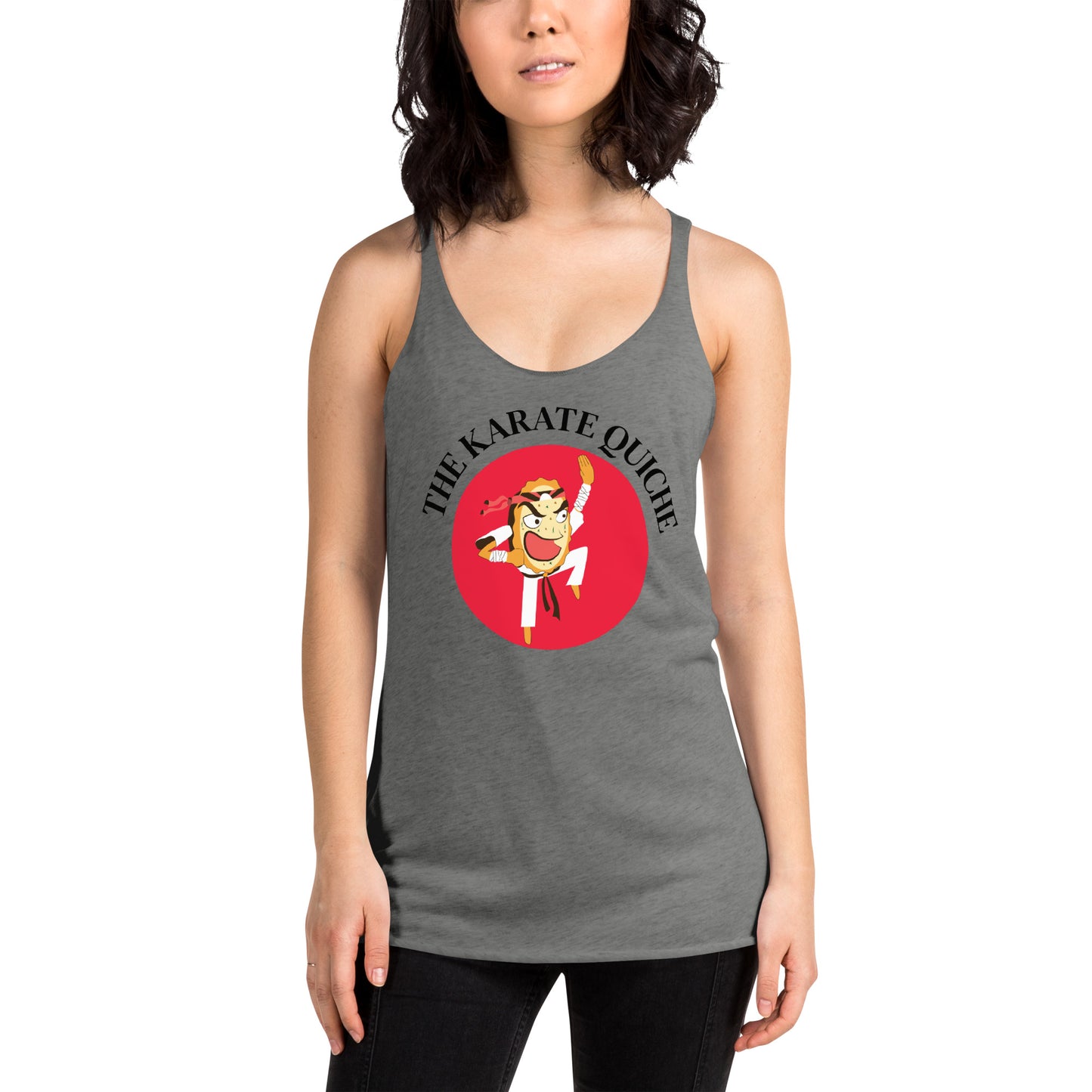 Movie The Food - The Karate Quiche Women's Racerback Tank Top - Premium Heather - Model Front