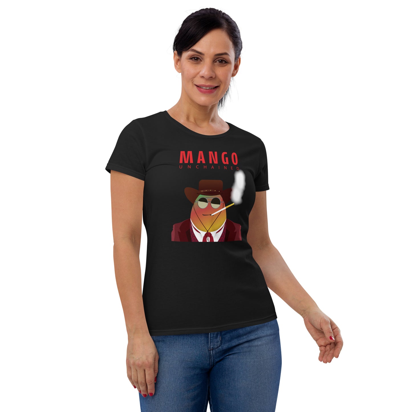 Movie The Food - Mango Unchained Women's T-Shirt - Black - Model Front