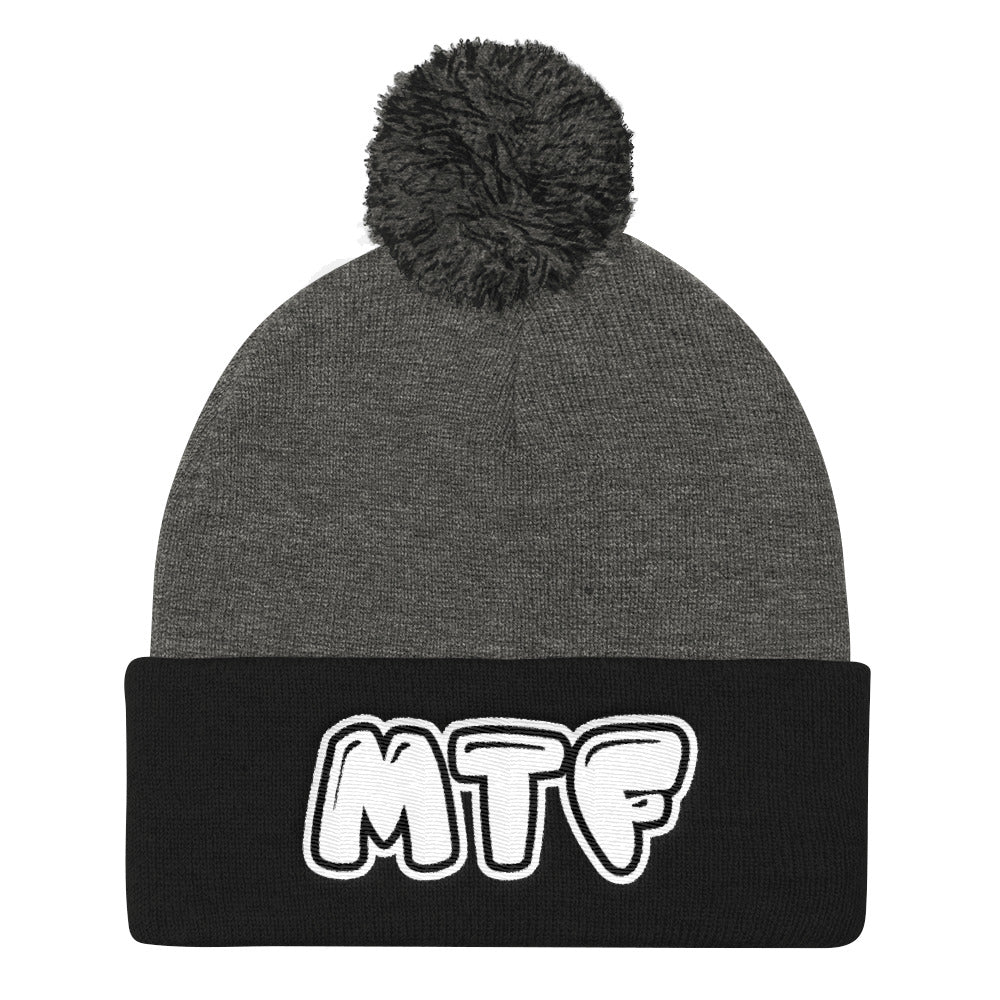 Movie The Food - MTF Logo Pom Pom Knit Beanie - Dark Heather/Black