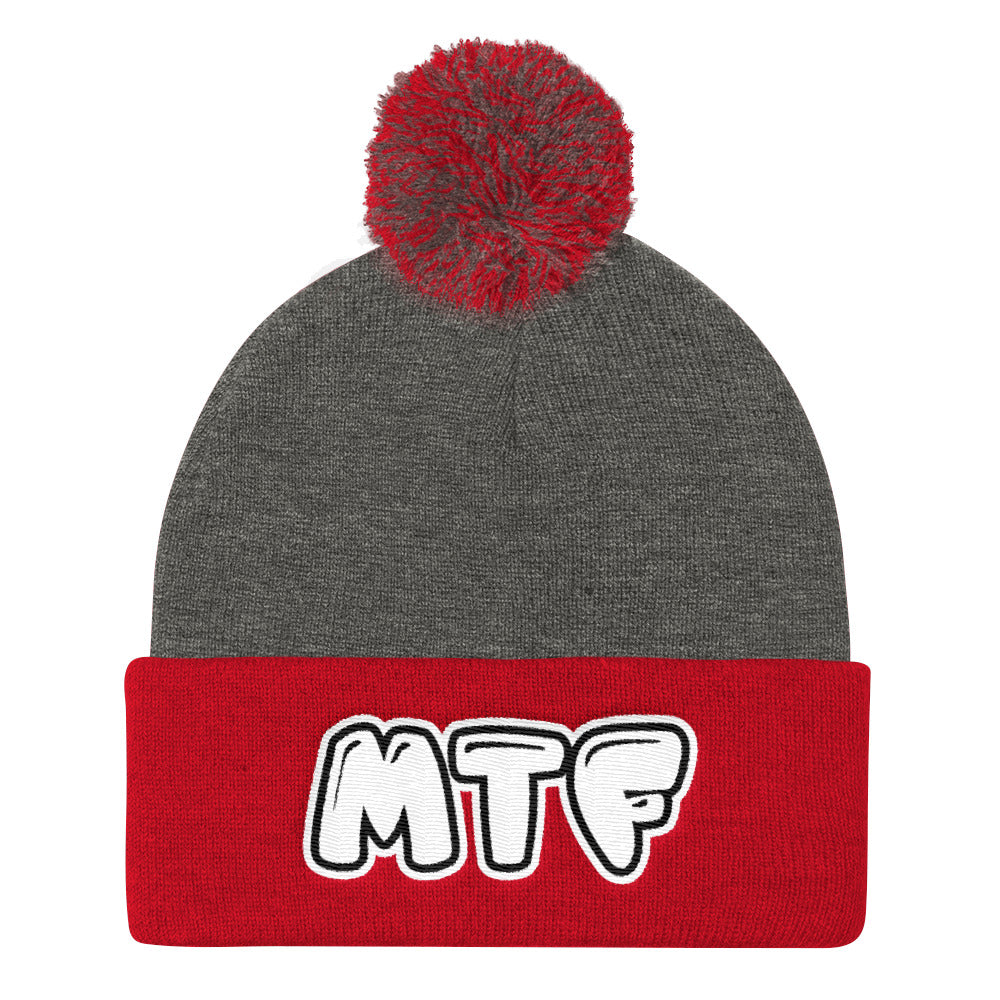 Movie The Food - MTF Logo Pom Pom Knit Beanie - Dark Heather/Red