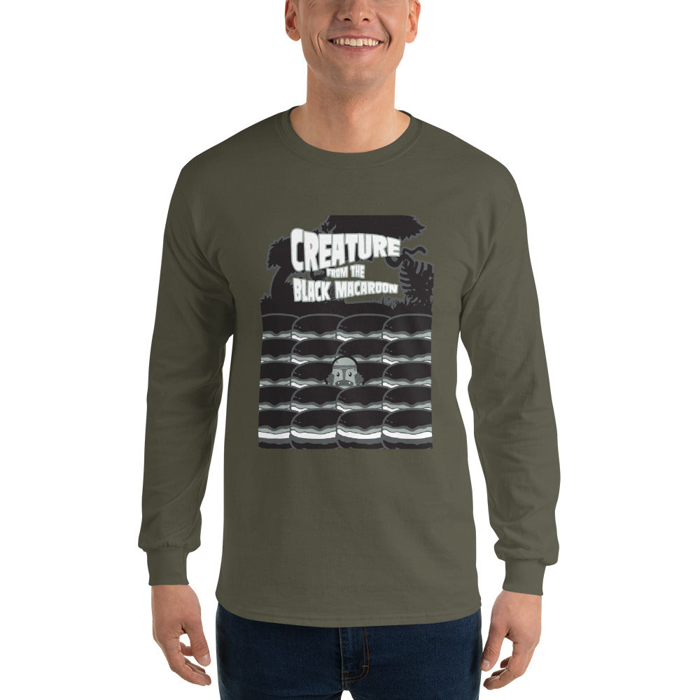 Movie The Food - Creature From The Black Macaroon Longsleeve T-Shirt - Military Green - Model Front