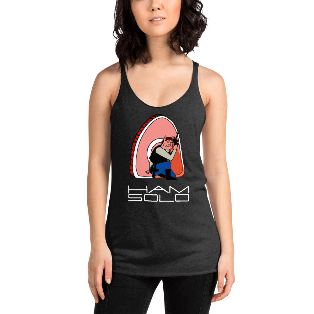Movie The Food - Ham Solo Women's Racerback Tank Top - Vintage Black - Model Front