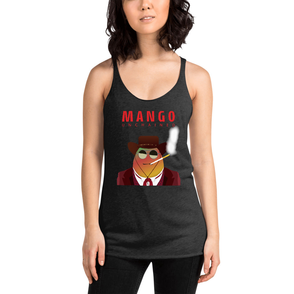 Movie The Food - Mango Unchained Women's Racerback Tank Top - Vintage Black - Model Front