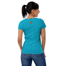 Load image into Gallery viewer, Movie The Food - The Fig Lebowski Women&#39;s T-Shirt - Caribbean Blue - Model Back