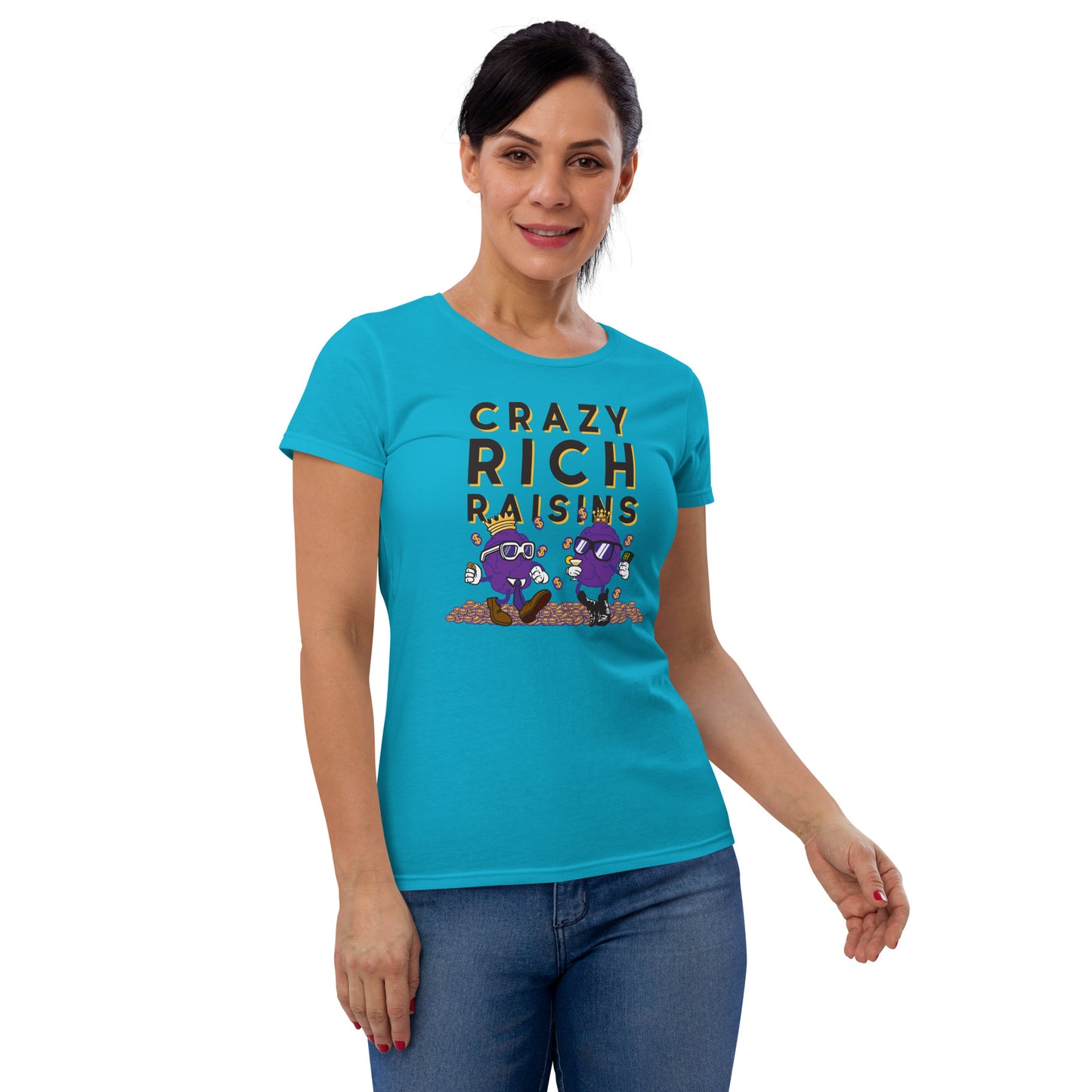 Movie The Food - Crazy Rich Raisins Women's T-Shirt - Caribbean Blue - Model Front