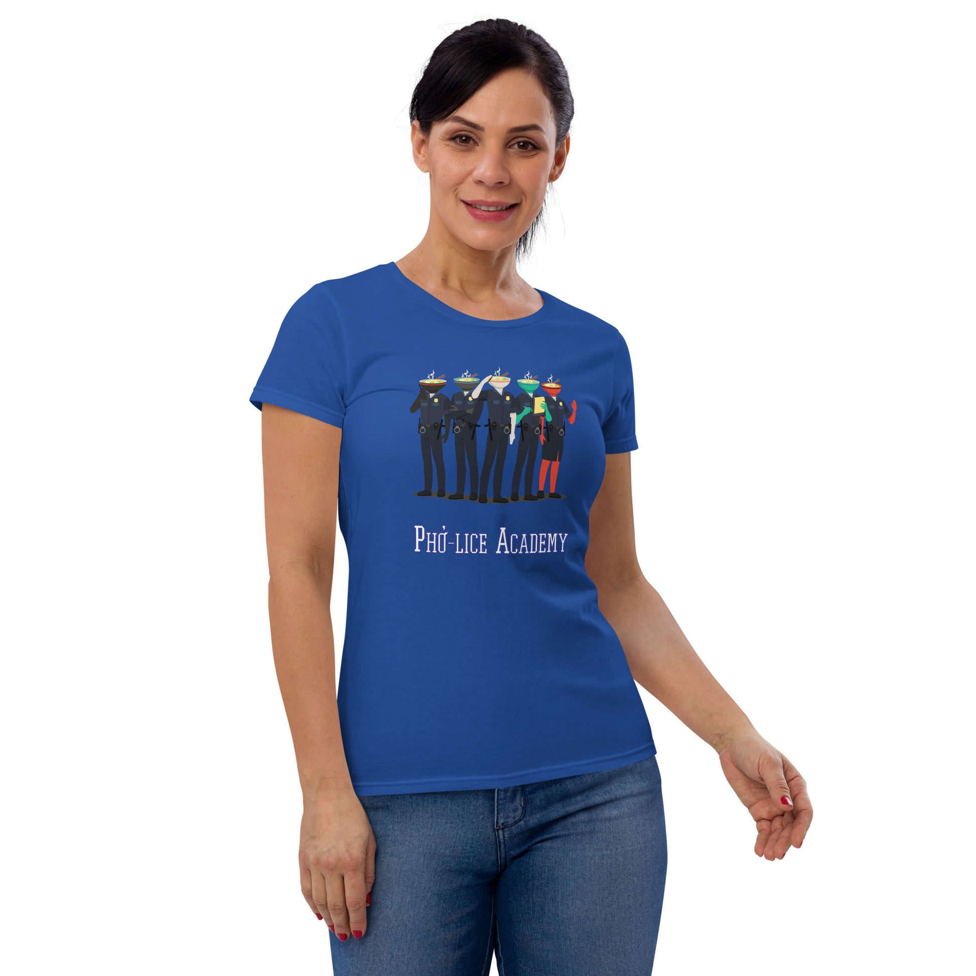 Movie The Food - Pho-lice Academy Women's T-Shirt - Royal Blue - Model Front
