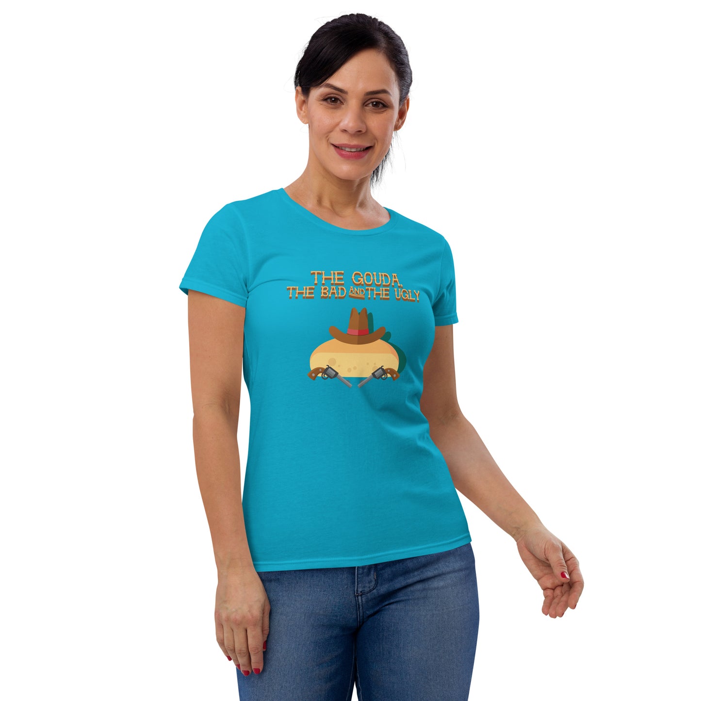 Movie The Food - The Gouda, The Bad, The Ugly Women's T-Shirt - Caribbean Blue - Model Front