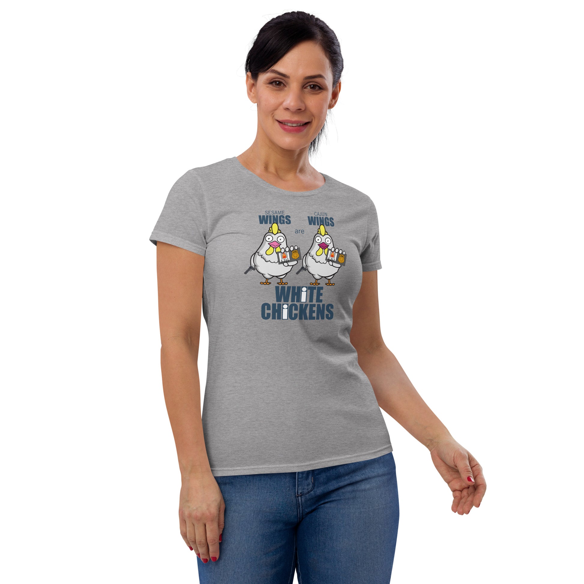 Movie The Food - White Chickens - Women's T-Shirt - Heather Grey - Model Front
