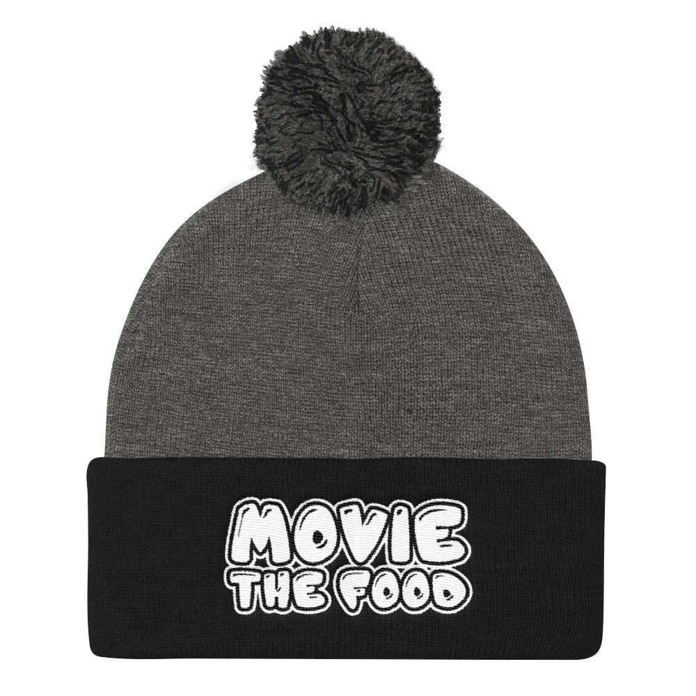 Movie The Food - Text Logo Pom Pom Knit Beanie - Dark Heather/Black