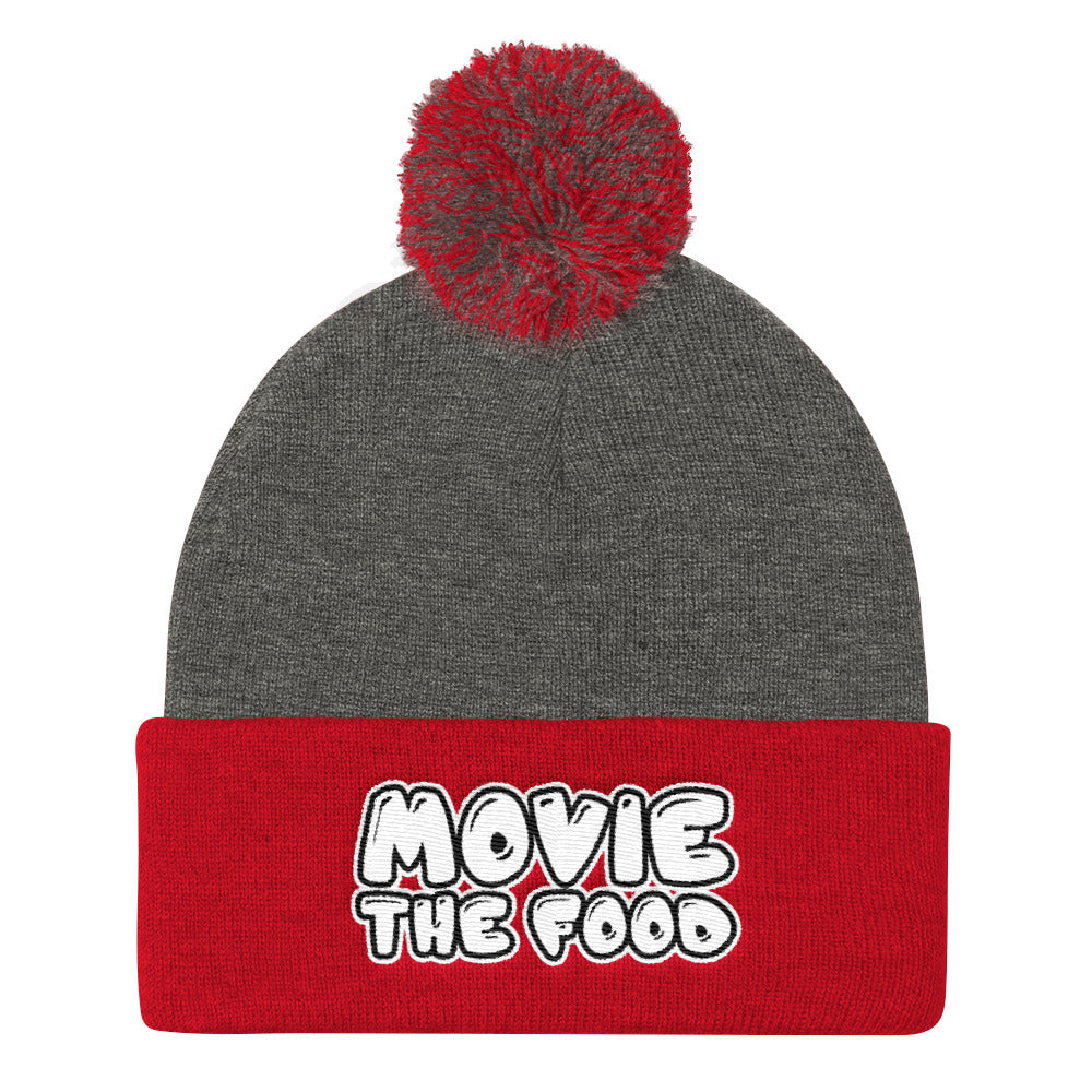 Movie The Food - Text Logo Pom Pom Knit Beanie - Dark Heather/Red