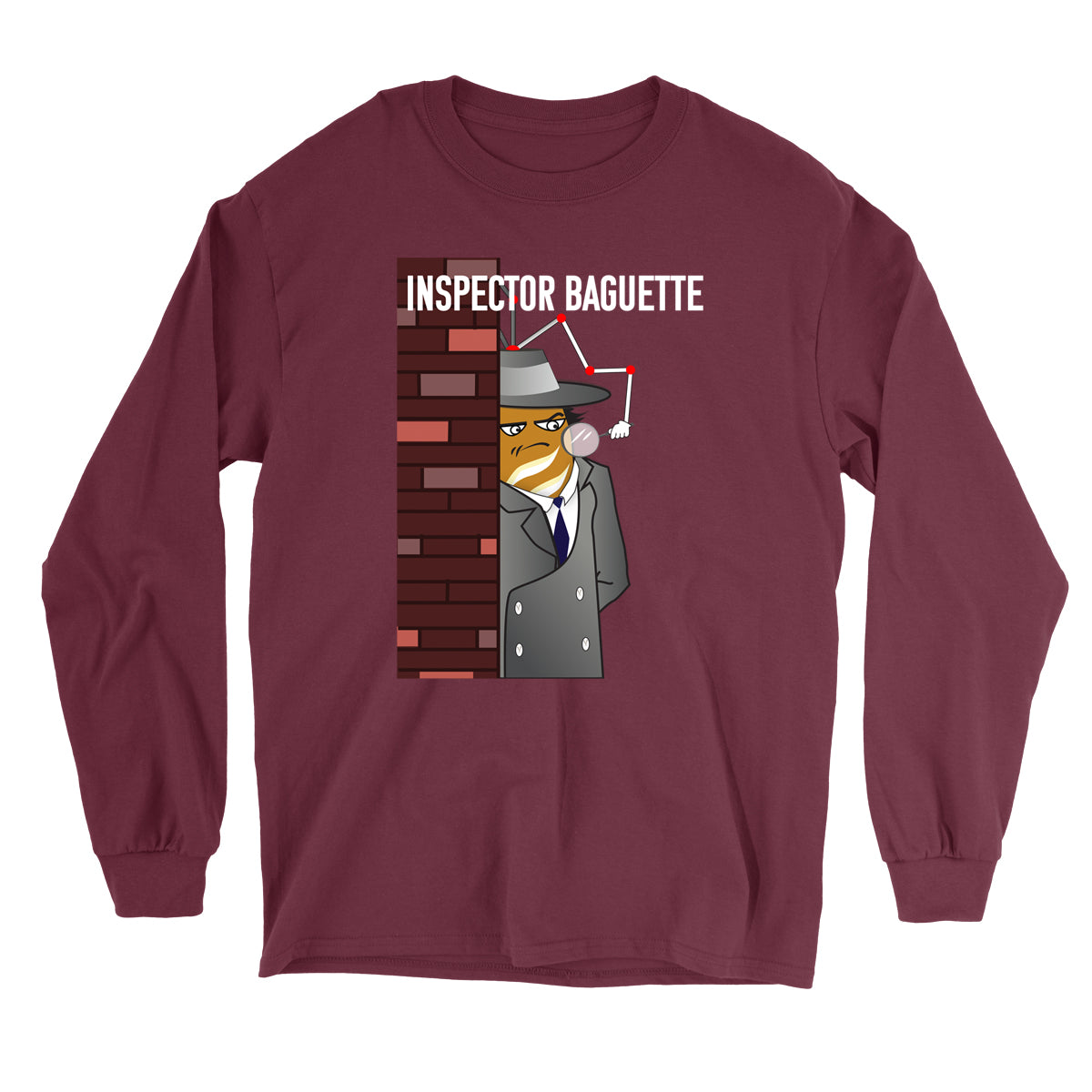 Movie The Food - Inspector Baguette Long Sleeve T-Shirt - Maroon