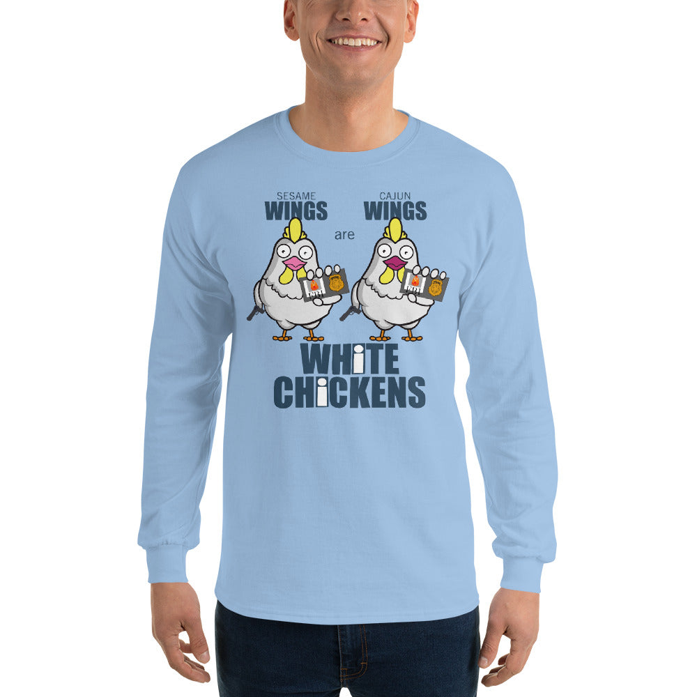 Movie The Food - White Chickens Longsleeve T-Shirt - Light Blue - Model Front