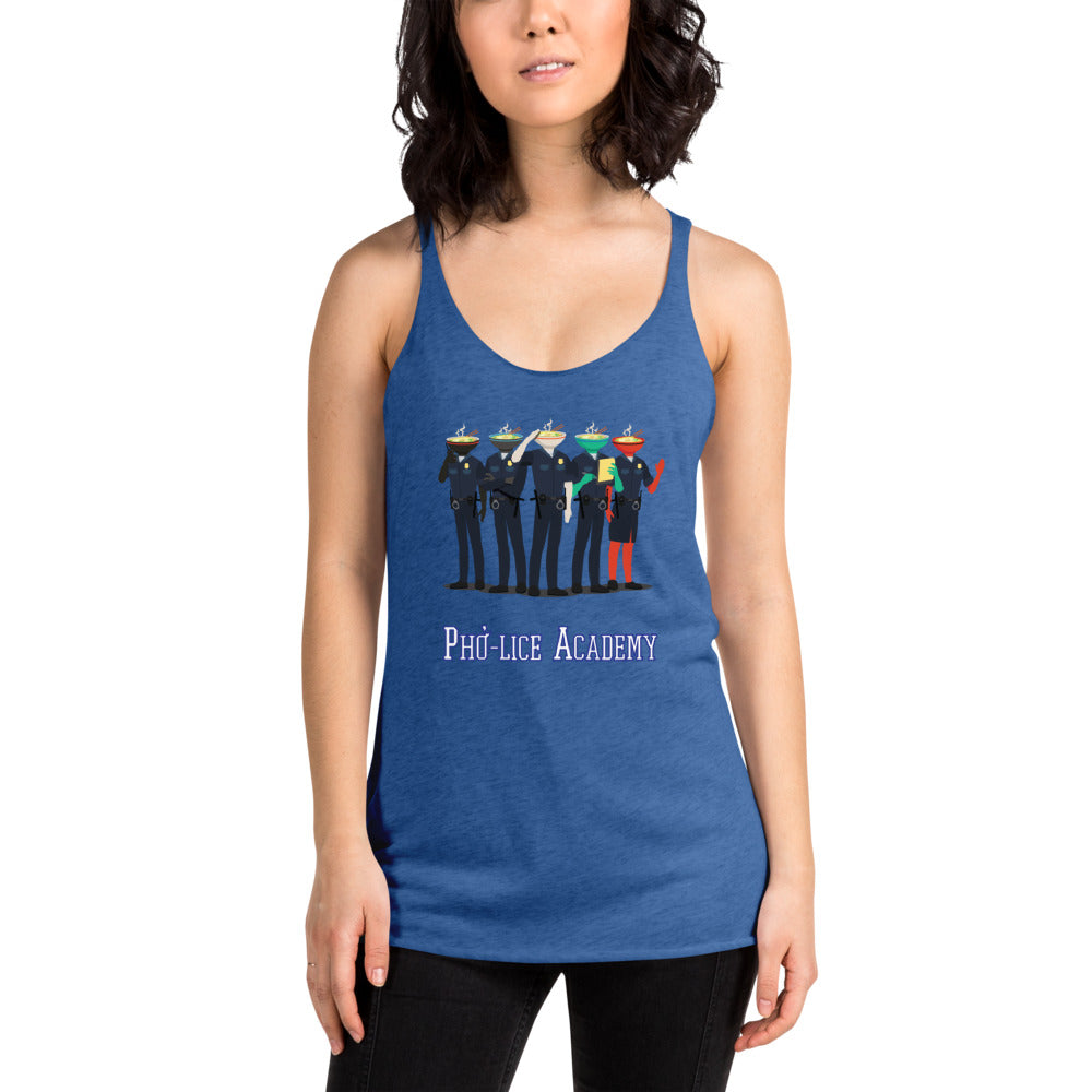 Movie The Food - Pho-lice Academy Women's Racerback Tank Top- Vintage Royal - Model Front